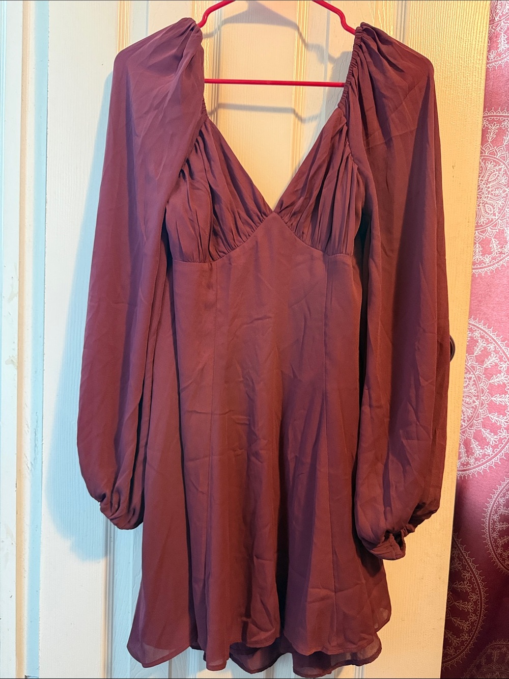 Abercrombie & Fitch Mauve Long-Sleeve V-Neck Mini Dress